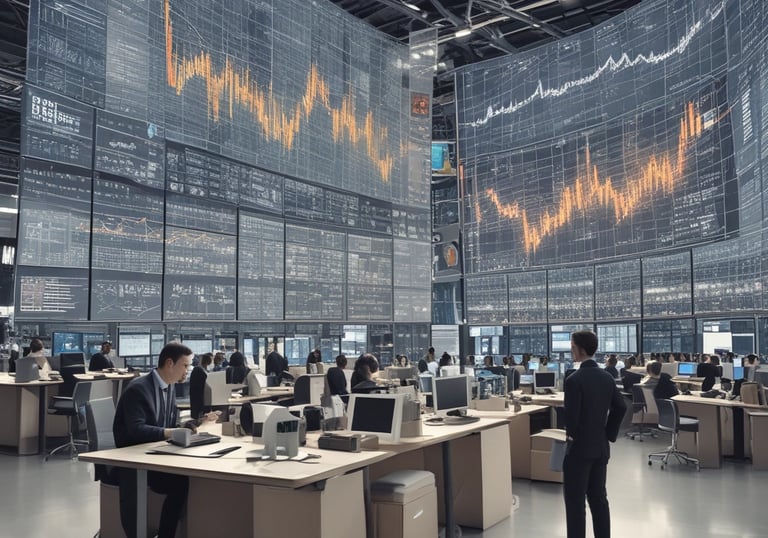 A team analyzing data on a large screen in a conference room.