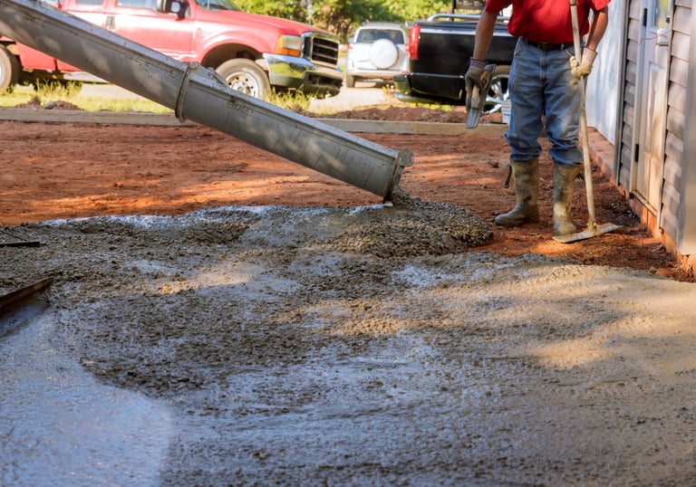 a man is pouring cement into a concrete wall