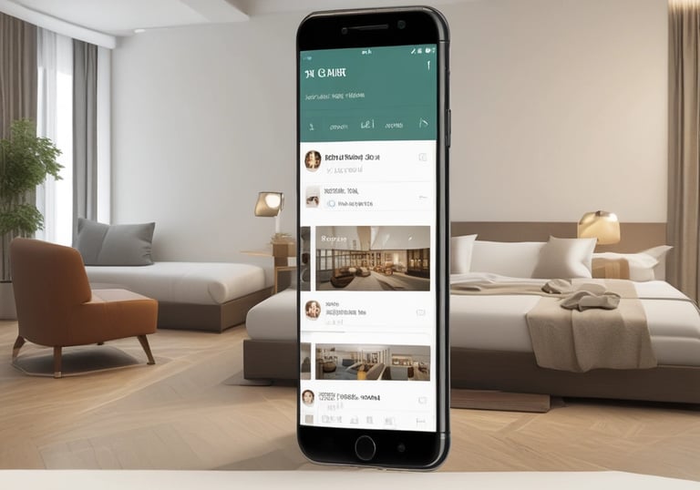 A smiling traveler using a laptop to book a hotel room online.