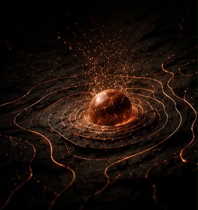Abstract glowing ember uncovering hidden pathways, representing brand discovery.