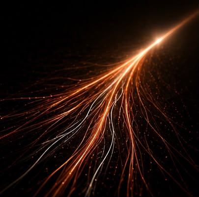 Flowing copper light trails converging into a single direction, symbolizing brand positioning.