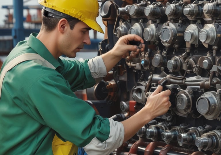 Close-up of spare parts and supplies neatly arranged ready for ship provisioning.