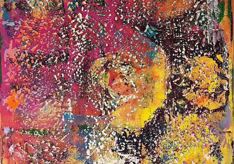 Acryl Bild abstrakt rot gold gelb