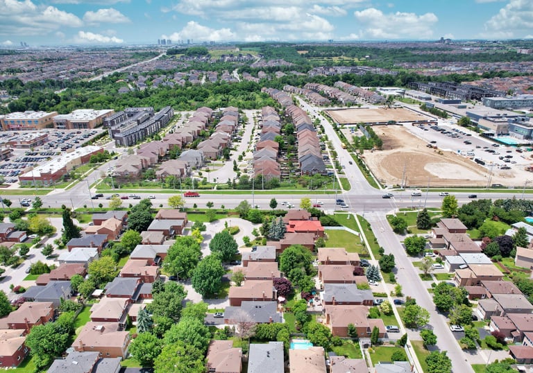 Aerial Photo of a suburban neighbourhood in the Greater Toronto Area