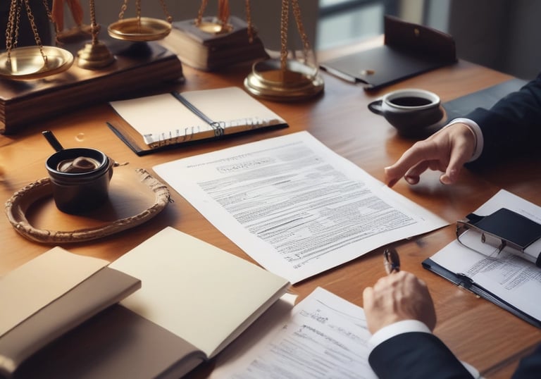 A calm meeting between a lawyer and clients discussing family law matters in an elegant office.