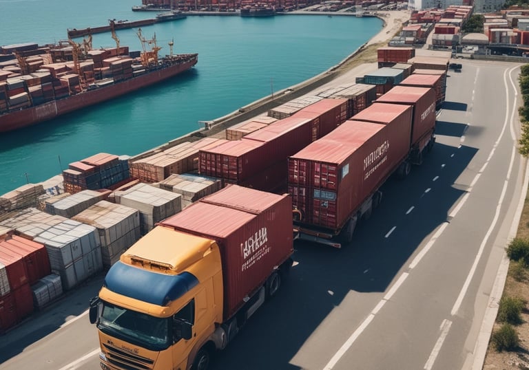 Customs officer inspecting cargo at a busy port in Durres.