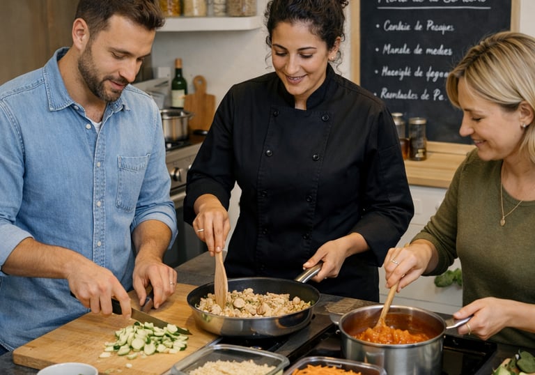 Cours de cuisine à domicile à Marseille avec cheffe professionnelle – apprentissage du batch cooking