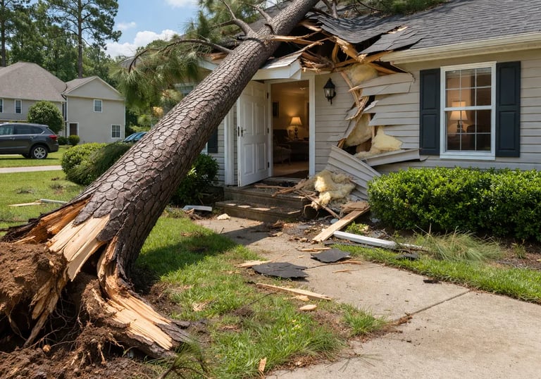 Tree fell on a house after a storm