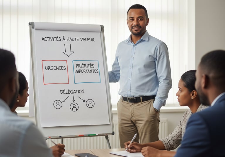 a man standing in front of a white boardroom