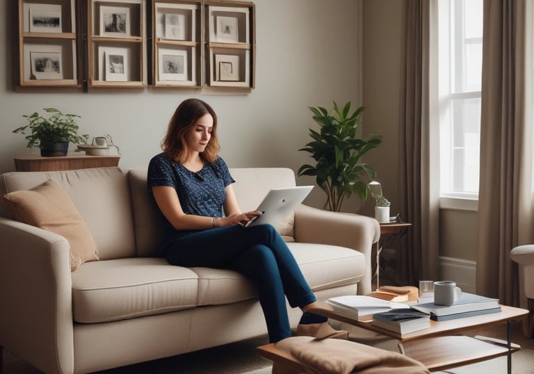 A calm, inviting coaching room with comfortable chairs and soft lighting.