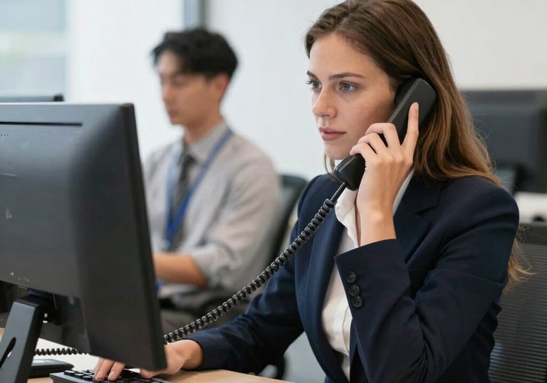 Friendly customer service representative assisting a driver with paperwork.