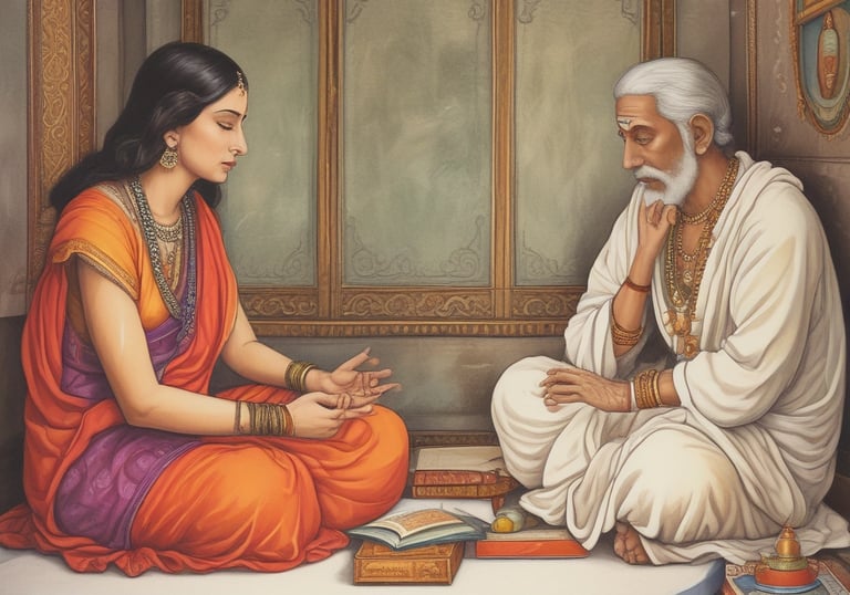 A serene setup with Ayurvedic oils, candles, and healing herbs.