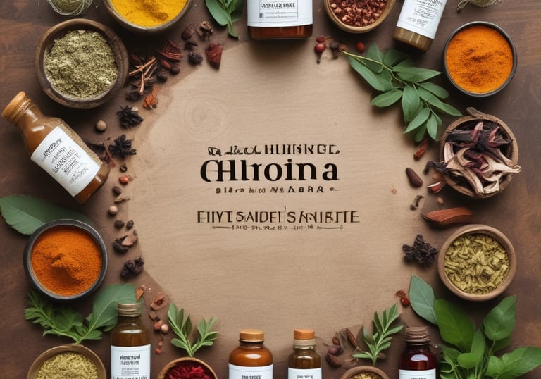 Close-up of fresh Indian herbs arranged on a wooden table.