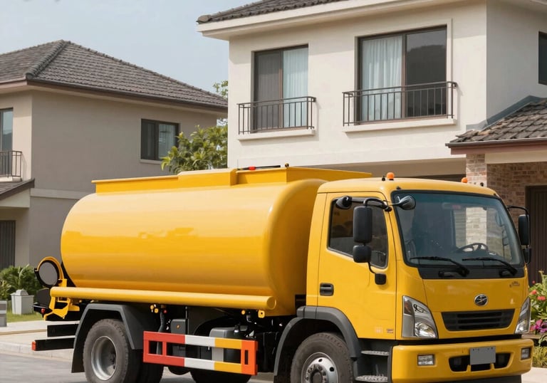 A professional septic tank suction truck parked ready for service in a residential area