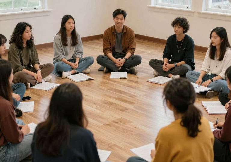 A vibrant dashboard screen showing categorized spiritual content.