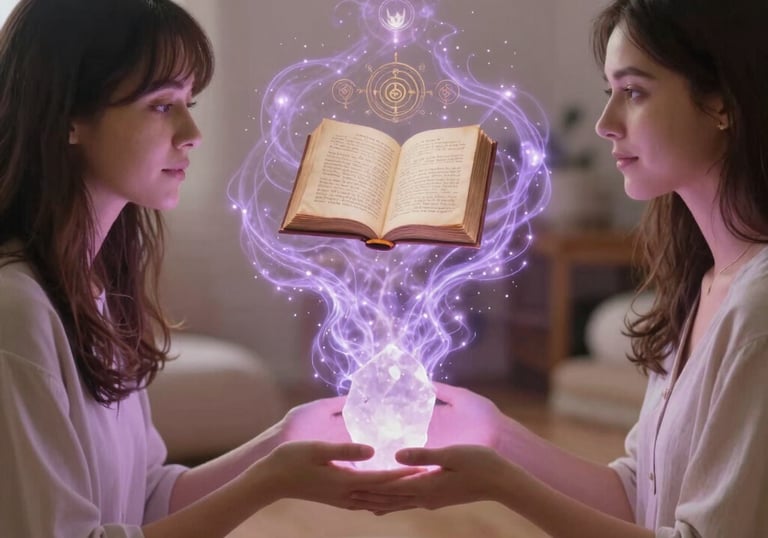 A serene setting with a person meditating surrounded by soft glowing lights.