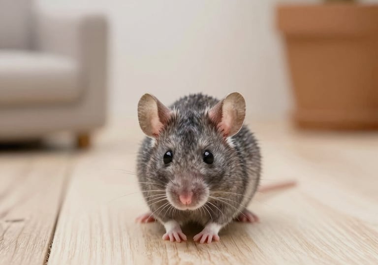 Technician applying fumigation treatment in a residential living room.