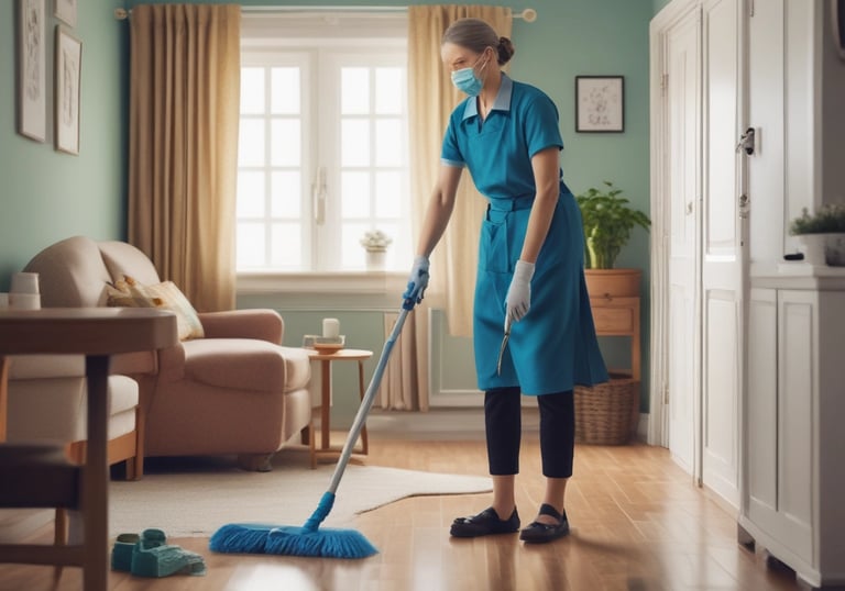A caregiver preparing a warm meal in a bright kitchen for an elderly client.