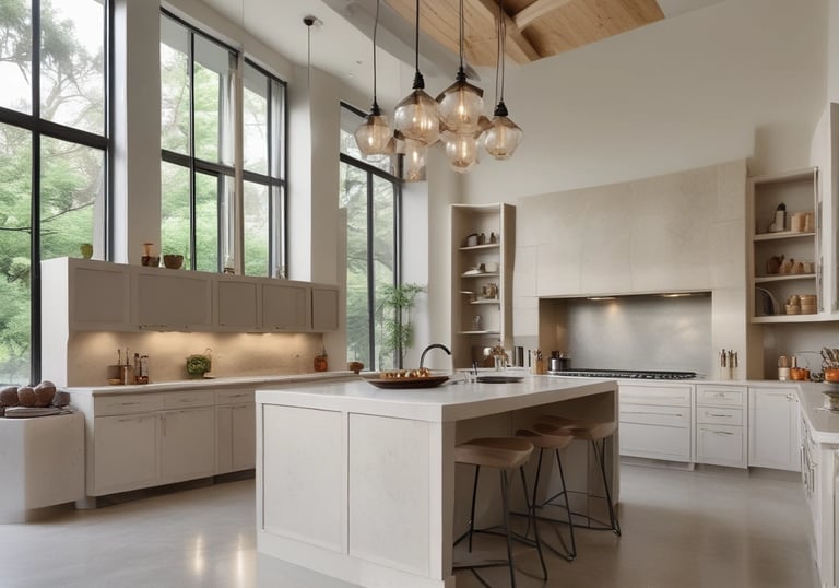 A sunlit modern living room showcasing a striking cobalt blue accent wall with sharp, clean edges.