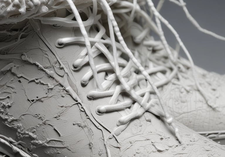 Side view of a unique black sneaker with customized glowing laces on a gritty urban backdrop.