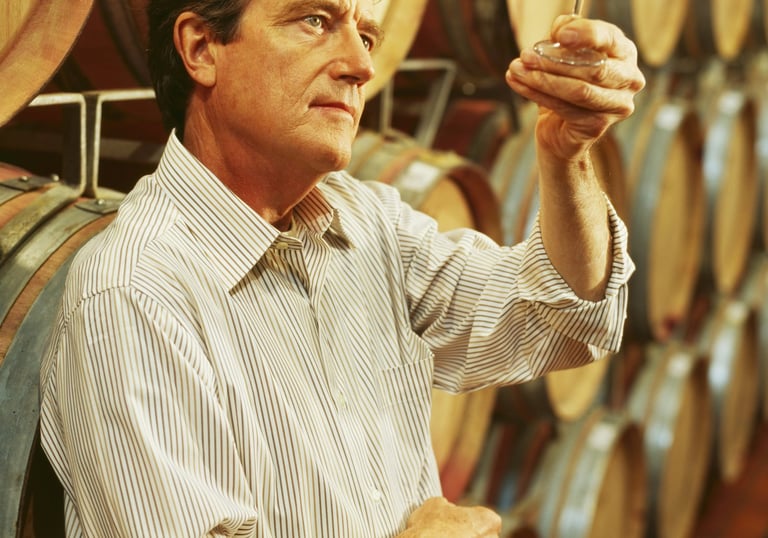 A person reviewing the sediment in a wine glass