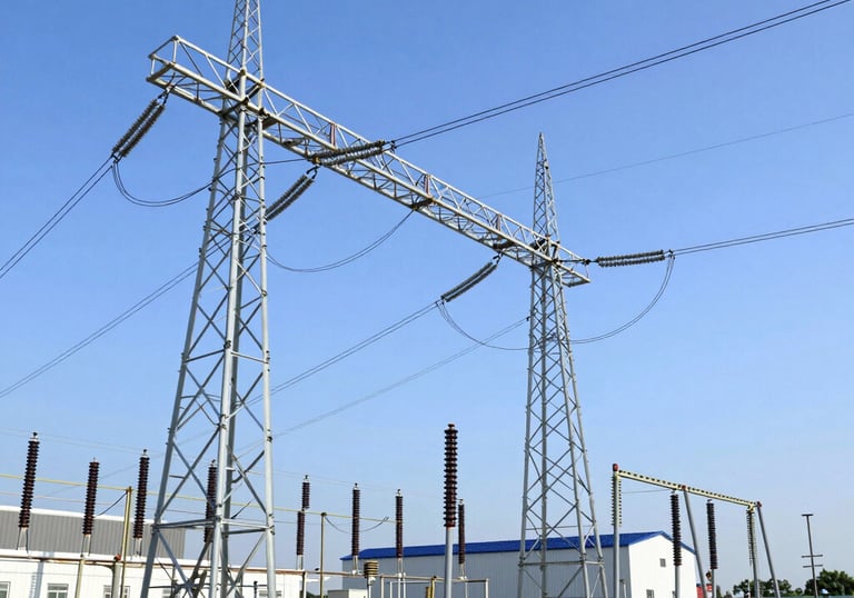 Wind turbines spinning against a vibrant sunset over an industrial landscape.