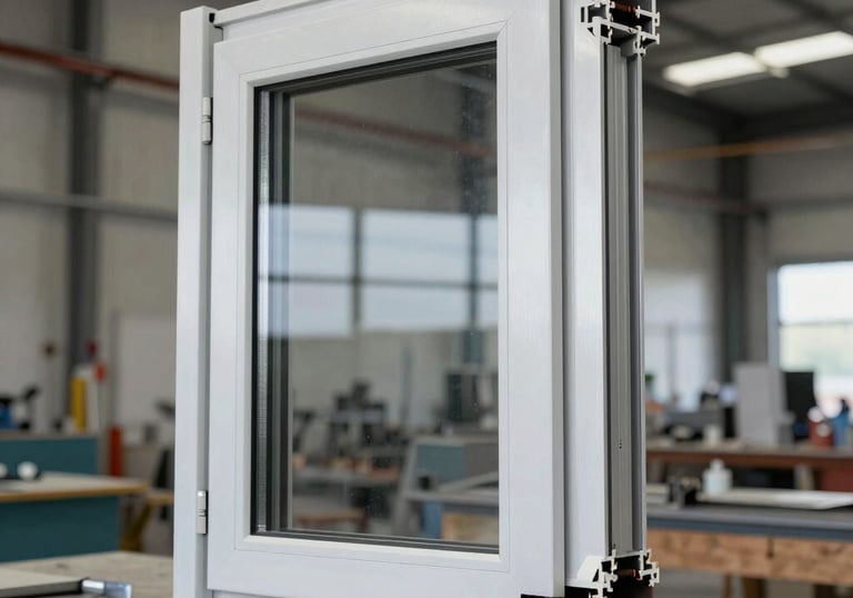 Modern metal window frame installed in an industrial-style building.
