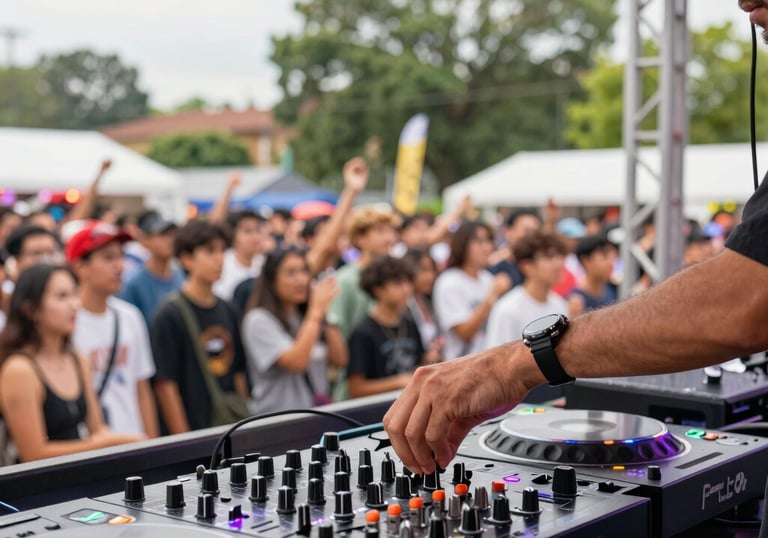 Close-up of hands exchanging flyers and samples amidst a vibrant student crowd at Wellfest UCF.