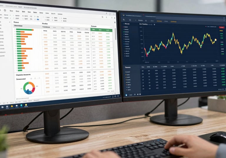 Close-up of hands typing on a calculator with financial documents spread out.