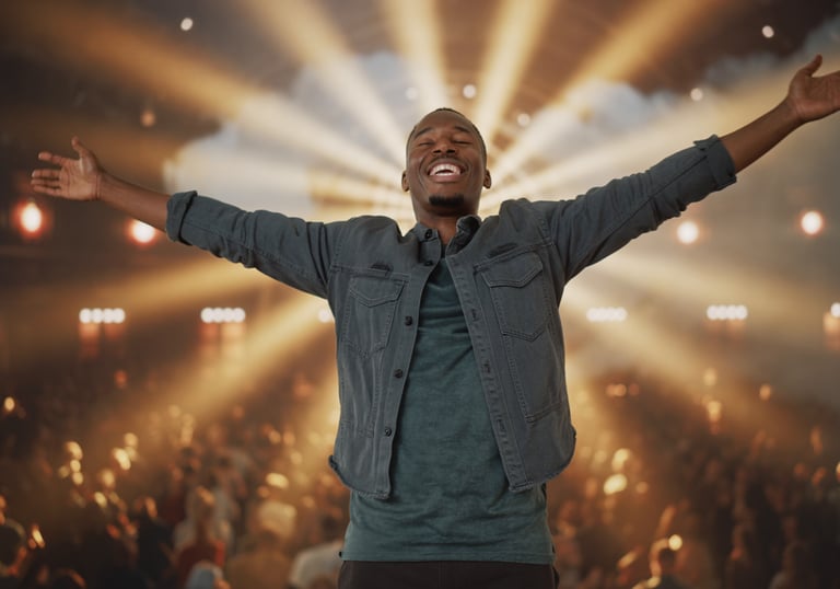 a man with his arms up and arms wide open, with his arms wide open