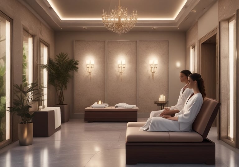 Serene spa room with candles and calming decor.
