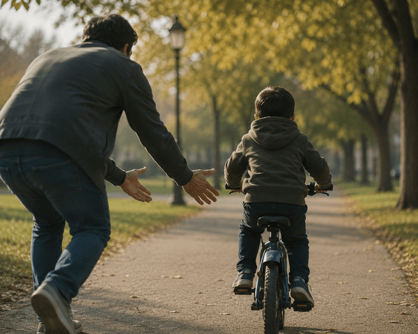 Overparenting kids - boy riding a kid with help of father