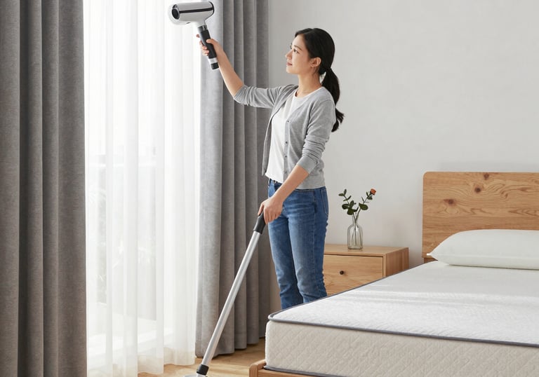 A team of cleaners in uniform efficiently cleaning an office space with modern equipment.