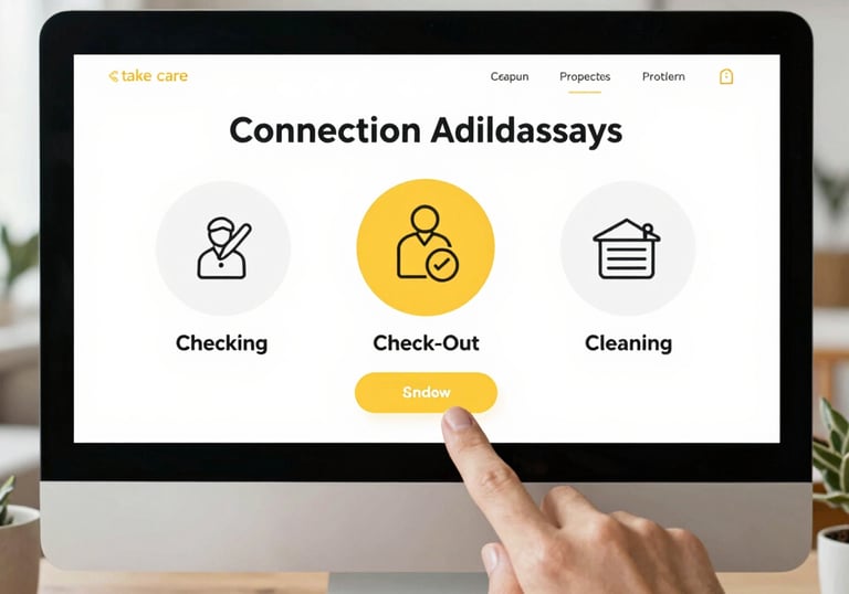 A concierge handing over keys to happy vacation renters at a modern rental property.