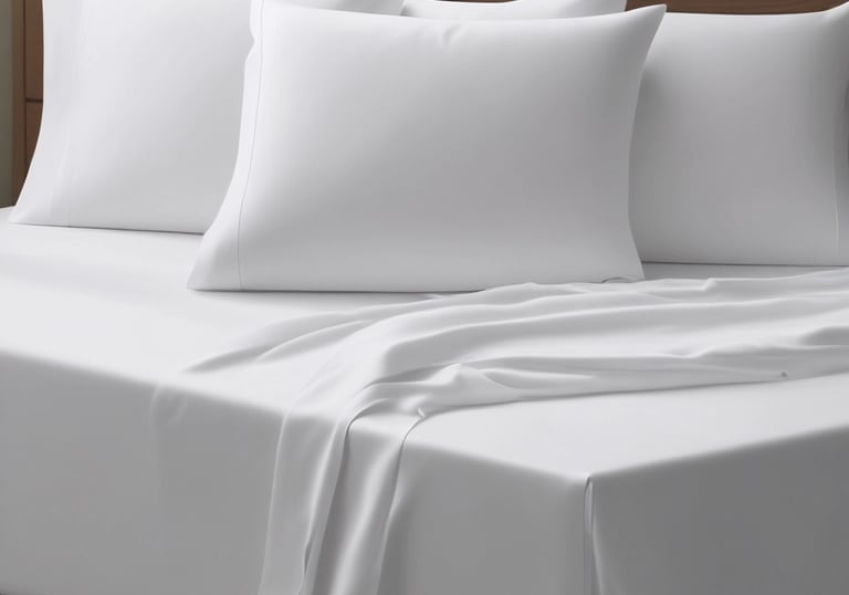 Hotel room showcasing elegant bedding outfitted with qatan textiles.