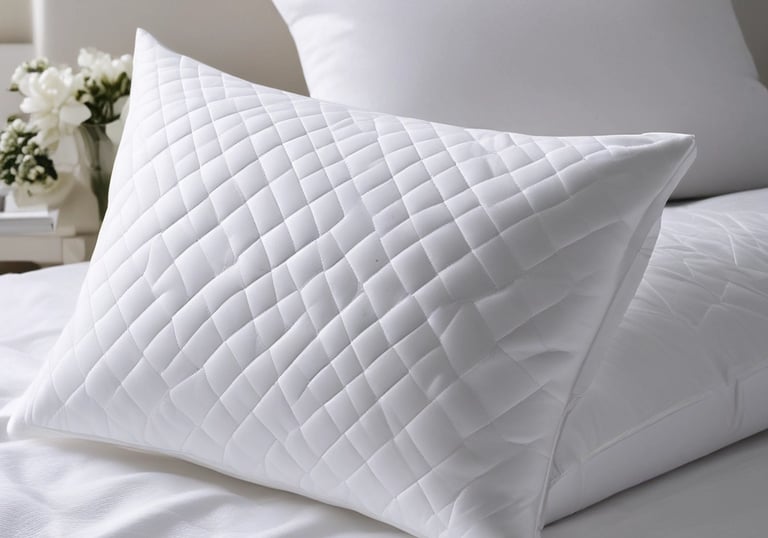 Close-up of smooth, neatly folded bed sheets in soft pastel colors.