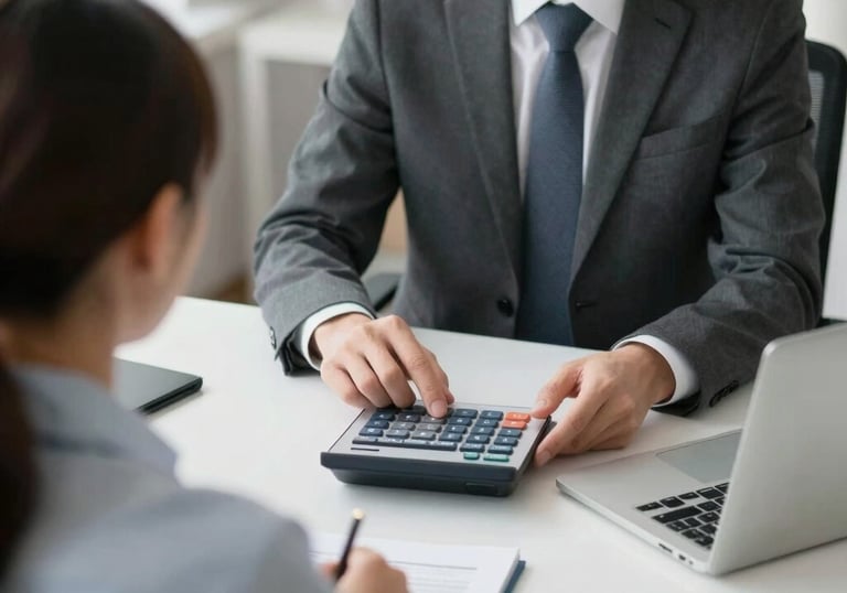 A friendly consultant discussing plans with a small business team around a table.