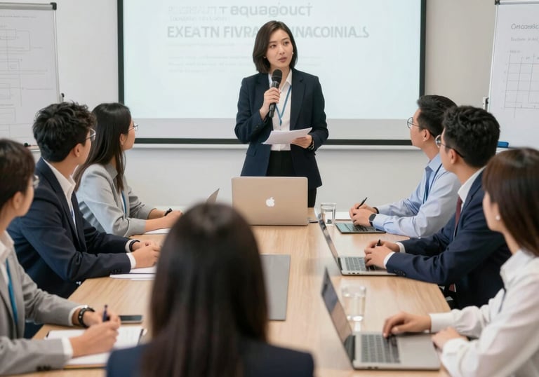 A group of professionals collaborating in a modern office setting.