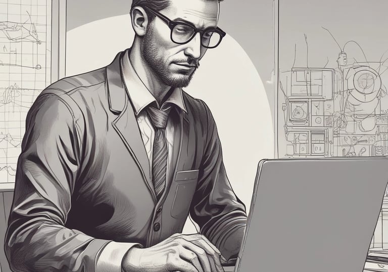 A creative team brainstorming ideas with laptops and notes in a bright office.