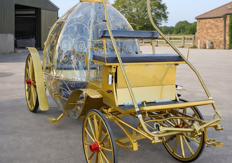 Blackpool promenade Cinderella style horse cart finished in a vibrant gold paint
