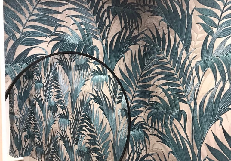 Blackpool bathroom decorated with floral wallpaper