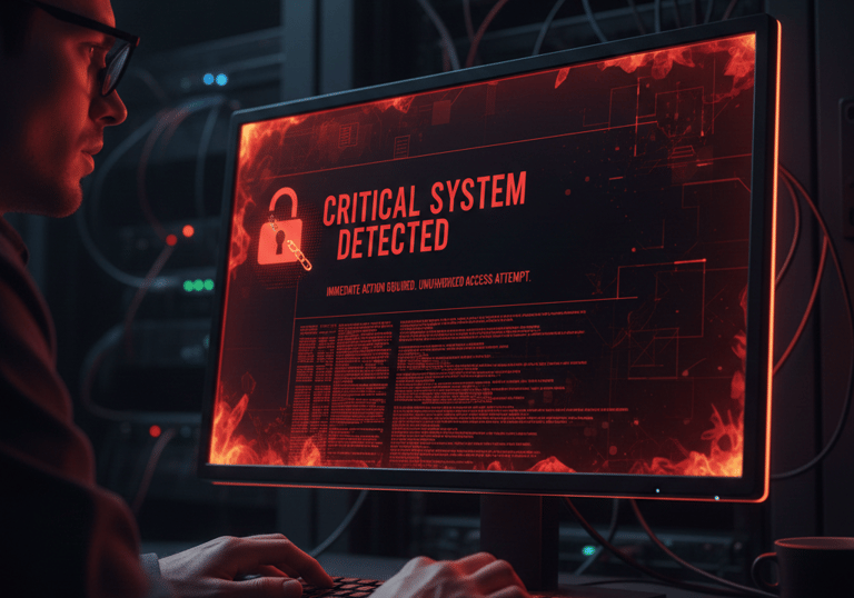 Monitor apresentando um alerta crítico de sistema.