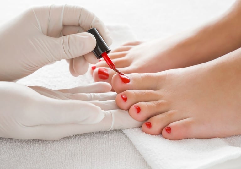 Pedicure polish applied 