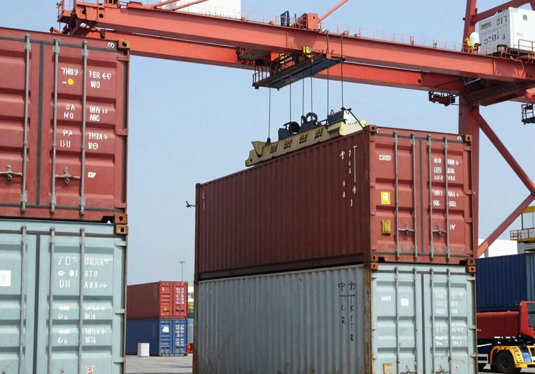 Workers from the cooperative loading cargo containers onto a ship at a busy Costa Rican port.