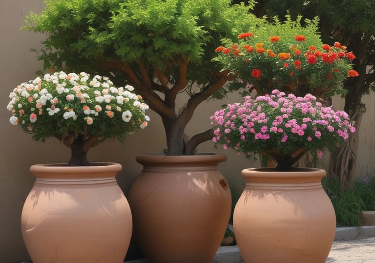 A vibrant commercial entrance adorned with lush green planters.
