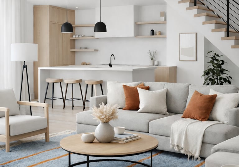 Elegante dormitorio decorado con textiles hechos a mano y materiales cálidos y naturales.