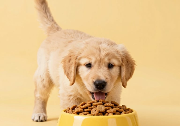 Smiling dog enjoying a bowl of freshly prepared food in a cozy kitchen setting.