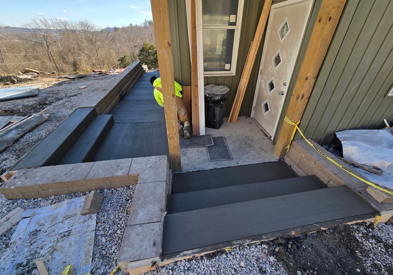 New retaining walls with seps and walkway