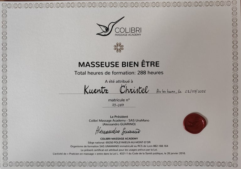 diplôme de masseuse bien être pour pratiquer les massages à Rumilly