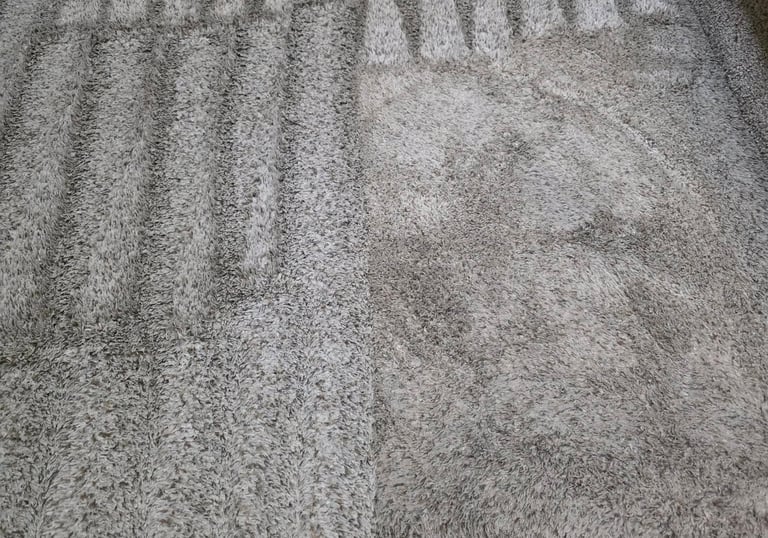 Carpet cleaning results showing soil removal and restored carpet fibers